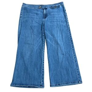 J. Jill Women's Size 14 Tab-Waist Denim Full-Leg Crops Wide Leg Cottage Coastal